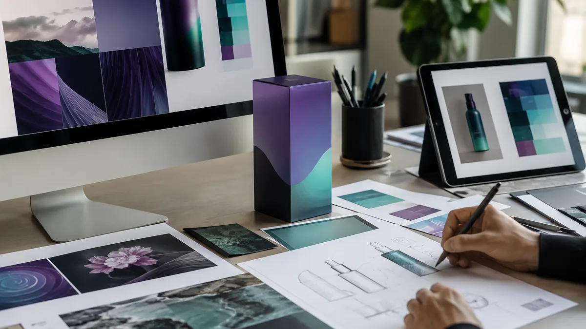 Creative branding and graphic design workspace